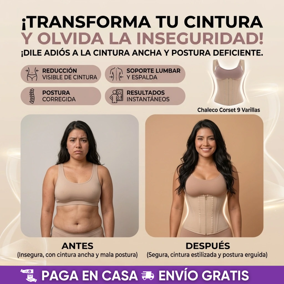 Chaleco Faja Corset 9 Varillas: Moldea Tu Cintura, Mejora Tu Figura y Luce Más Segura 🔥