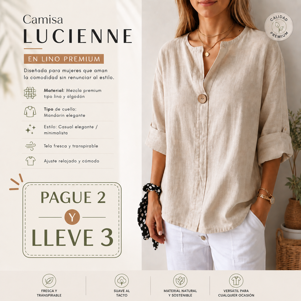 Camisa Lucienne en Lino Premium — Luce Elegante, Fresca y Sofisticada