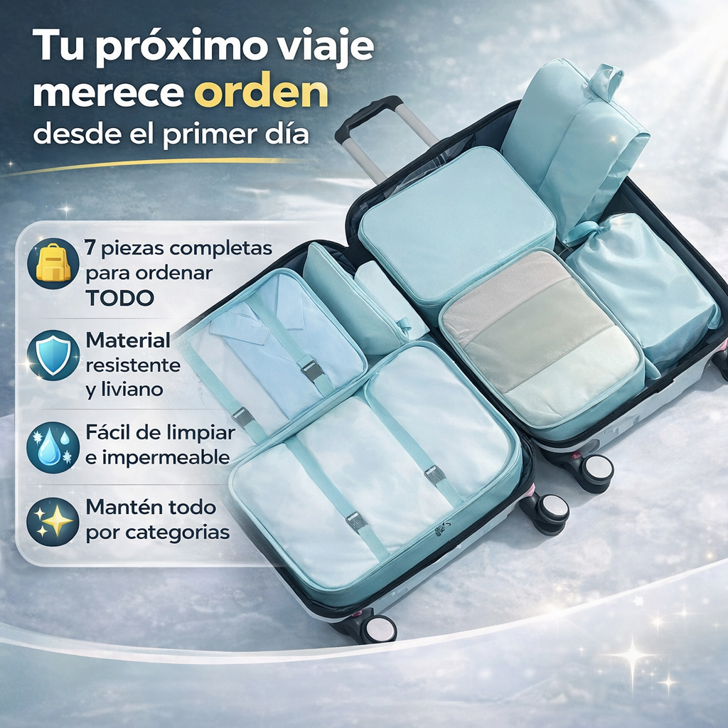 Set Organizador de Maletas 7 Piezas: ¡El desorden en tu equipaje al viajar ya no será problema! 🧳
