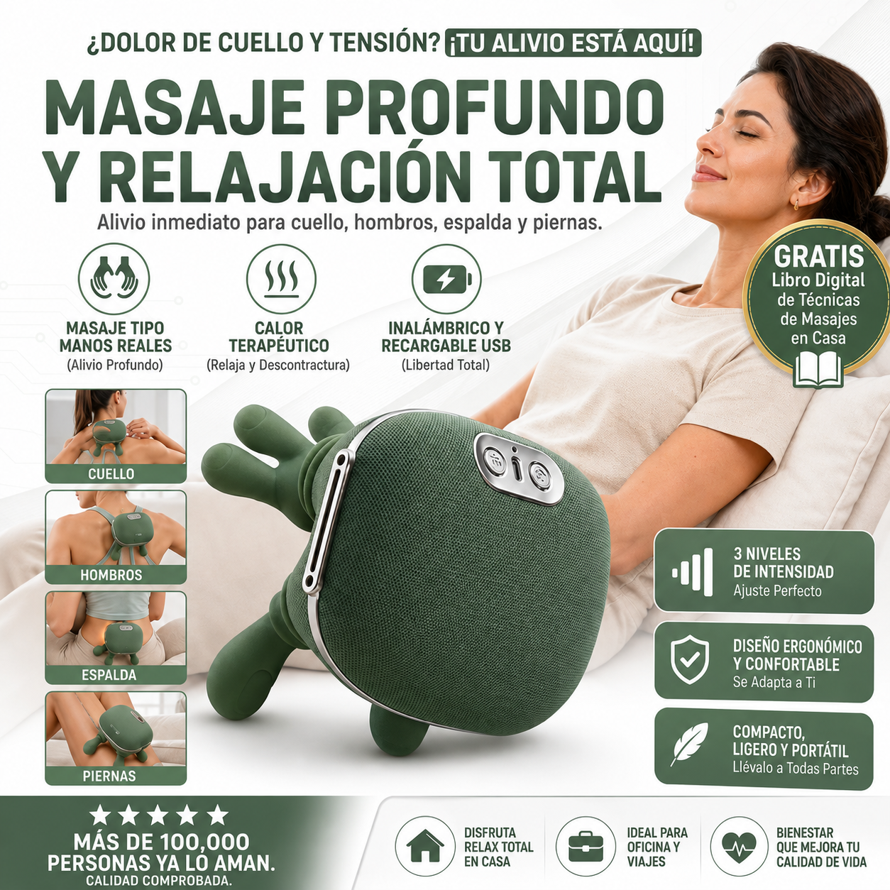 Masajeador Cervical Inteligente: GRATIS Libro Digital de Técnicas de Masajes en Casa 🎁